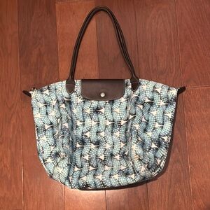 Longchamp Blue and Black Tote Bag le pliage bag foldable with leather straps